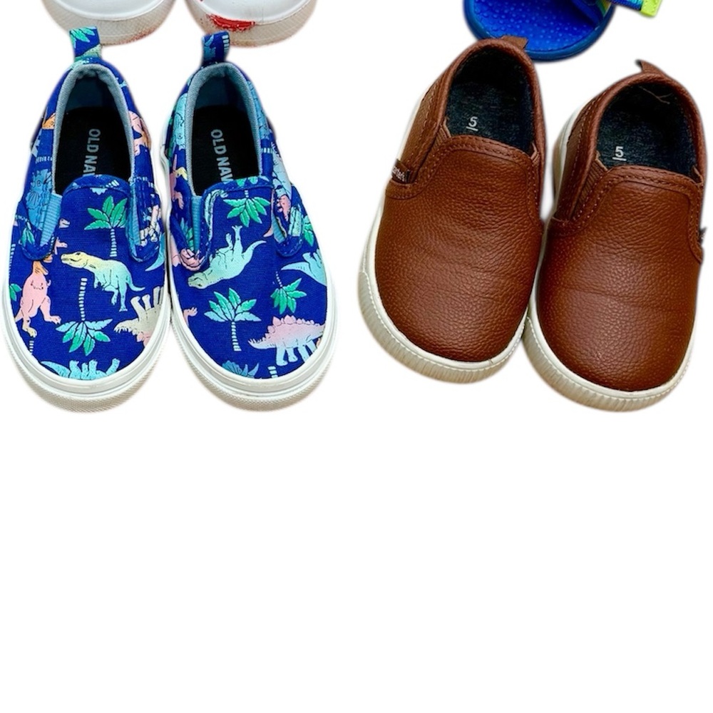 Bundle of Two Little Boy Loafers- Pastel Rainbow Dinosaur & Brown (Fall, Wedding